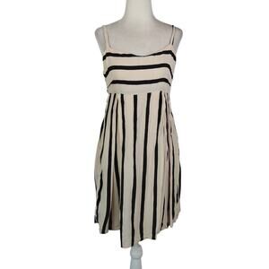 Vintage 90s Awesome Cream and Black Stripe Babydoll Mini Dress M